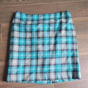 Talbots Wool Blend Pencil Skirt Plaid Blue Size 10 Office/work